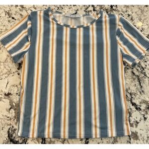 Gaze Striped Casual Short Sleeve T Shirt‎ Women Size S Blue White Orange